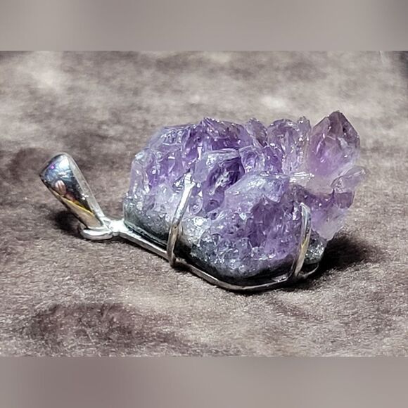 Purple Amethyst Cluster Pendant - Picture 3 of 11